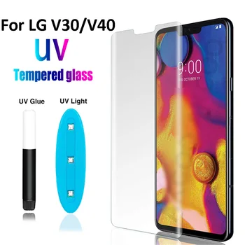 20D Zakrivené UV Nano Tekuté Plný Lepidlo, Tvrdené Sklo Pre LG V30 V40 Plné Pokrytie UV sklo Fólia Pre LG V30 V40 Screen Protector