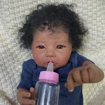50 Realisticky African American Reborn Baby Doll Čierny Dievča Raven Tmavá Pokožka Skončil Novorodenca S Zakorenené Vlasy Ručne vyrábané Hračky Darček