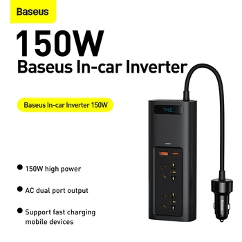 Baseus 150W Auto Invertor DC 12V do AC 220V Converter Inversor LED Displej USB Typu C Rýchlo Nabíjačka Auto Adaptér Invertor