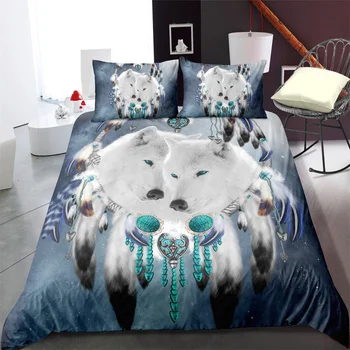 Cartoon Vlk Dreamcatcher Zvierat KidQuilt Durex Twin Plný King Size 3ks Perinu Posteľnú Bielizeň Nastaviť prehoz cez posteľ 200x200 240x220