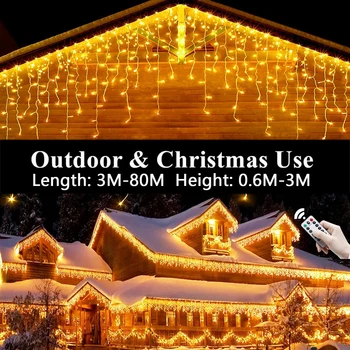 LED Vlkovcový Cencúľ Opony Víla Svetlo Ulici Garland Na Dome Vonkajšie String Svetlá Nový Rok Svadobné, Vianočné Dekorácie