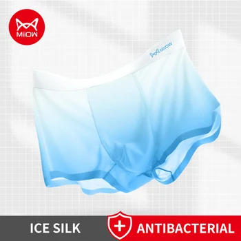 MiiOW 3ks Ultra-tenký Ľad Hodváb pánske spodné Prádlo 5A Antibakteriálne Mužské Spodky Gradient Farba boxeriek Muž Bielizeň Boxery