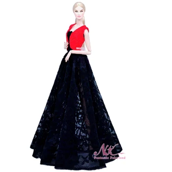 NK 1 ks Oblečenie Pre Bábiku Barbie Šaty Červený Kabát Bunda + Čierne Svadobné Šaty dresing Oblečenie Šaty 1/6 Bábika Príslušenstvo
