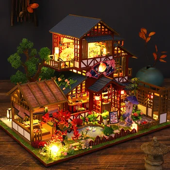 Nový Japonský Štýl Villa DIY Doll House Odrazové Konštrukcie Doll House Drevený Nábytok, Dom Ručne vyrábané Hračky Vianočný Darček