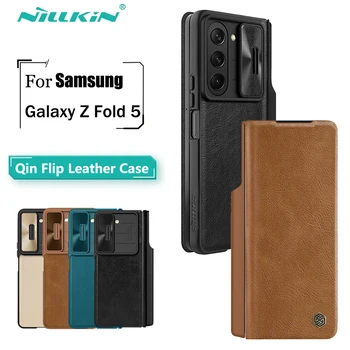 Pre Samsung Galaxy Z 5 Násobne Prípade NILLKIN Qin Flip Kožené Posuňte Fotoaparát Ochrany Prípade Stojan Zadný Kryt S S-Pen Vrecku