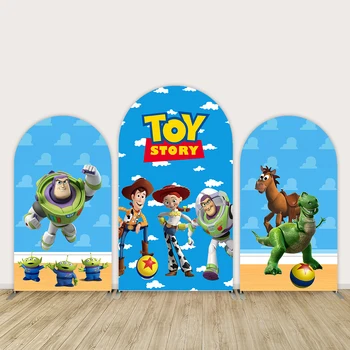 Toy Story Chlapec Narodeninovej Párty Výzdoba Klenby Kryt Pozadie Steny Modré Nebo Biele Oblaky Cartoon Foto Pozadie Chiara Banner