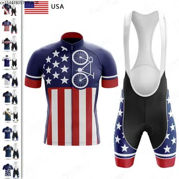 USA Cyklistické Oblečenie Spojené Štáty Vlastné Ropa Ciclismo Hombre Krátky Rukáv Cyklistika Nastaviť Mtb Bike 2023 Uniforme Maillot Ciclismo