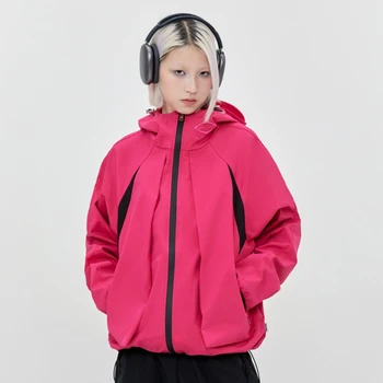 Zips s Kapucňou, Čierna Nadrozmerná dámske Ružové Výkopu Kabáty Bundy Windbreakers Veľké Zimné Oblečenie, Streetwear pre Mužov, Ženy, Dievčatá
