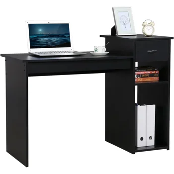 ÚSMEV MART Home Office Workstation Stôl so Zásuvkou a Skladovanie, Čierny kancelársky Nábytok Kancelárske Stoly