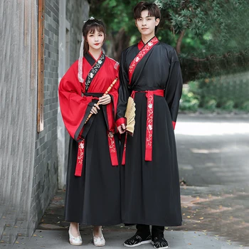 Čínske Šaty Black Red Hanfu Kostým Čína Štýl Dávnych Bojových Kimono Výšivky Tradičné Pár Cosplay Kostýmy, Šaty