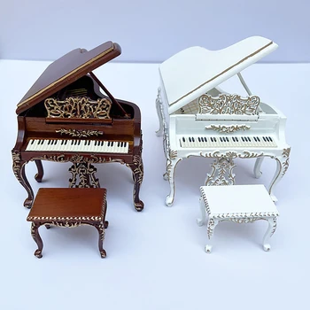 1 Nastavte 1/12 domček pre bábiky Miniatúrne Grand Piano Model s Stolice Mini Hudobný Nástroj 1/6 Opatrenia obrázok Príslušenstvo bjd