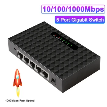 10/100/1000Mbps Sieťový Switch Gigabit Switch Mini 5 Port Fast Ethernet Switch LAN Hub RJ45 Ethernet a Spínacie Náboj Shunt