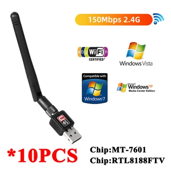 10PCS Adaptéra WiFi 150Mbps 2.4 GHz Anténa 802.11 n/g Ethernet Wi-Fi Dongle, USB, LAN Bezdrôtovej Sieťovej Karty PC MT7601 WiFi Prijímač
