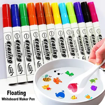 12 Color Magic Vody Maľba Kresba Plávajúce Pero Umenie Vymazanie Tabuľa Značky S Lyžicou Office Školy DIY Graffiti Deti Darček