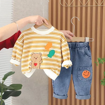 2023 Jar Detské Oblečenie pre Deti Dizajnér Narodeniny Oblečenie kórejský Chlapec Cartoon Prekladané O-krku Pulóver Chlapci Hore a dole Nastavte