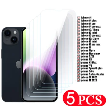 5 ks 9H Tvrdeného Skla Pre iphone Smartphone 14 pro Max plus 13 12 mini 11 8 7 6 6S SE X XR XS ochranné screen protector film