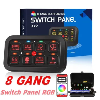 8 Gangy RGB LED On / Off Switch Panel LED Svetlom Pozadí Slim Elektronické Relé Systém Bluetooth APP Control Switch Panel
