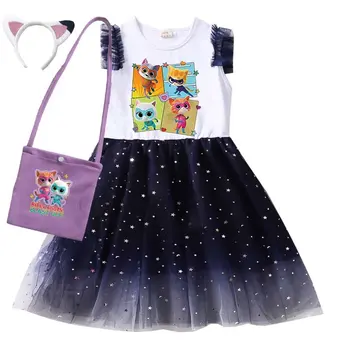 Anime SuperKitties Kostým Deti Letné Šaty, Baby, Dievčatá Bežné Docela Šaty Deti Karikatúra Super Mačky Narodeninovej Party Oblečenie