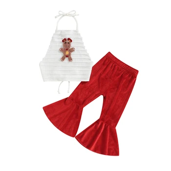 Baby Girl 2 ks Vianočné Šaty bez Rukávov Perník Muž s uväzovaním za Topy Obličkového Nohavice Nastaviť Batoľa Oblečenie