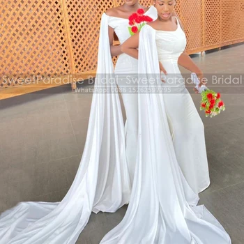 Biele Dlhé Streamer Bridesmaid, Šaty Off Ramenný Morská Víla Plášť Svadobné Party Šaty Maid Of Honor Pre Ženy