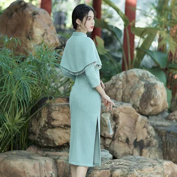 Cheongsam Mladých Dievčat, Zimné Noriek Velvet Šatkou Elegantné Pribrala Čínskej Tradičnej Výkon Večerné Šaty Qipao pre Ženy