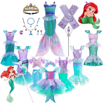 Disney Najnovších filmov Malá Morská víla Ariel Cosplay Princezná Šaty pre Dievča, Dieťa Nepravidelný Rybí Chvost Kostým Karneval plesové Šaty