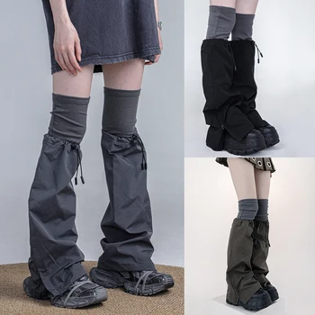 Dámske Pletené Patchwork Leg Warmers Retro Gotický Šnúrkou Teľa Ponožky Harajuku Voľné Vysoké Ponožky