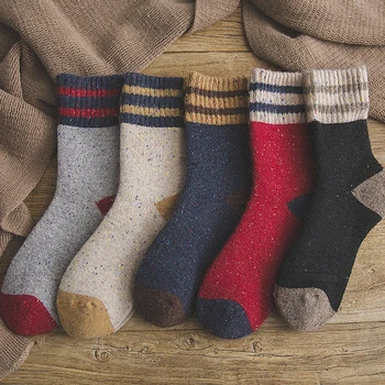 Hrubé Froté Vlnené Ponožky Ženy na Jeseň a v Zime s Prekladané Bodkované Priadza Teplé Vianoce Ponožky