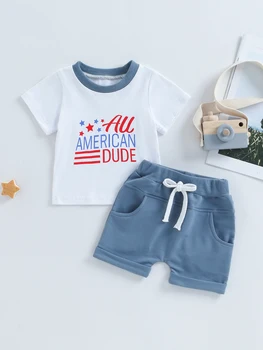 ITFABS 4. júla Baby Boy Šaty Letné Oblečenie Vlajku USA Hviezdy T Shirt Tees Krátke Nohavice 4. júla chlapčeka Letné Oblečenie