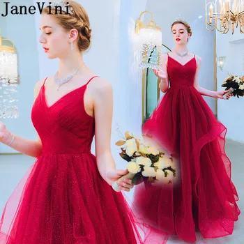 JaneVini Blingbling Glitters Burgundsko Prom Šaty, Dlhé 2020 Tylu Tvaru Čiary Ženy Gala Šaty Návrat Domov Večerné Šaty