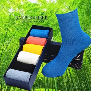 Jar Nové dámske Bambusové Vlákno Priedušná Farbou Módne Bežné Black Opotrebovaniu Ponožky 6 Pár