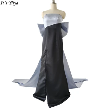 Je to Yiiya Večerné Šaty Modré, Čierne Smokingy Vlak Luk Morská víla Trubka Dĺžka Podlahy Plus veľkosť Ženy Formálnej Strany Šaty XE011