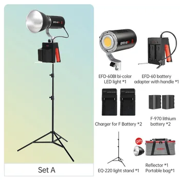 JINBEI EFD-60BI Bi-color LED Video Svetlo 60W Foto Lampa 2700~6500k Prenosný Blesk Osvetlenie Fotografie Zariadenia S Reflektor