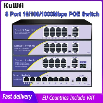 KuWfi 8 Port 48V POE Switch Rj45 10/100/1000Mbps Switch Ethernet Lan SFP Pre IP Kamery/Wifi Router/Wireless AP/CCTV Kamery