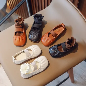 Kórejské Deti Kožené Topánky 2023Spring Jeseň Fashion Bežné Dievčatá Sandál Elastické Kapely Mäkké Jediným Všestranný Štvorcové Prst Papuče