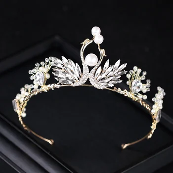 Kúzlo Dvojité Swan Barokový Koruny Tiara Pearl Svadobné Doplnky Do Vlasov Princezná Svadobné Headdress