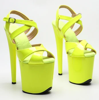 Leecabe 20 cm/8 cm Lesklý Patent PU neon Žltá farba vysokým podpätkom sandále sexy model topánky pól tanečné topánky