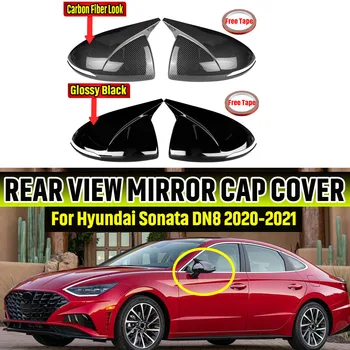 Lesklá Čierna/Carbon Look Auto Spätné Zrkadlo Pokrytie Spp Pre Hyundai Sonata DN8 2020 2021 2022 Bočné Dvere Zrkadlo púzdro Add-on