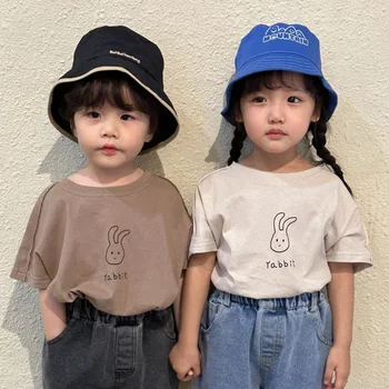 Letné Chlapci a dievčatá cartoon králik krátky rukáv T-shirts Deti okolo krku bavlna voľné Topy