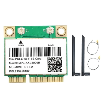 MPE-AXE3000H Karty WiFi+Dual Antény WiFi 6E 2400Mbps Mini PCI-E pre BT 5.3 802.11 AX 2.4 G/5G/6Ghz Siete Wlan Card