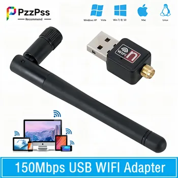 PzzPss 150Mbps Bezdrôtovú Sieťovú Kartu Mini USB 2.0 WiFi Adaptér LAN, Wi-Fi Prijímač Dongle Antény 802.11 b/g/n Pre Notebook PC