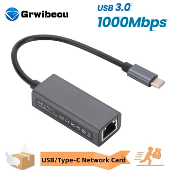 USB 3.0 Typ C Adaptér siete Ethernet Sieťová Karta USB Typ-C RJ45 1000Mbps Lan Internet Káblom Pre MacBook PC Windows XP 7 8 10 LUX