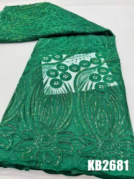Zelená Tylu Čipky francúzsky Textílie, Čipky S Sequin Nigérijský Čipky Textílie 2023 Vysoko Kvalitnej Čipky Ružovej Čipky a Tylu pre Šitie KB2681