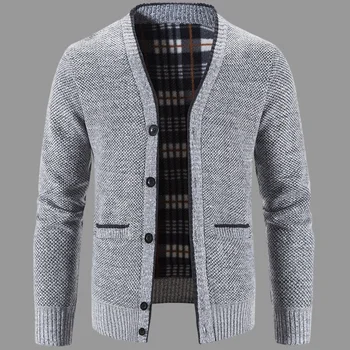 Zimné Hrubé Teplé Cardigan Muži Jeseň Fleece Sweatercoat Prekladané Tvaru Sveter Outwear Kabát Pletené Male Móda, Oblečenie